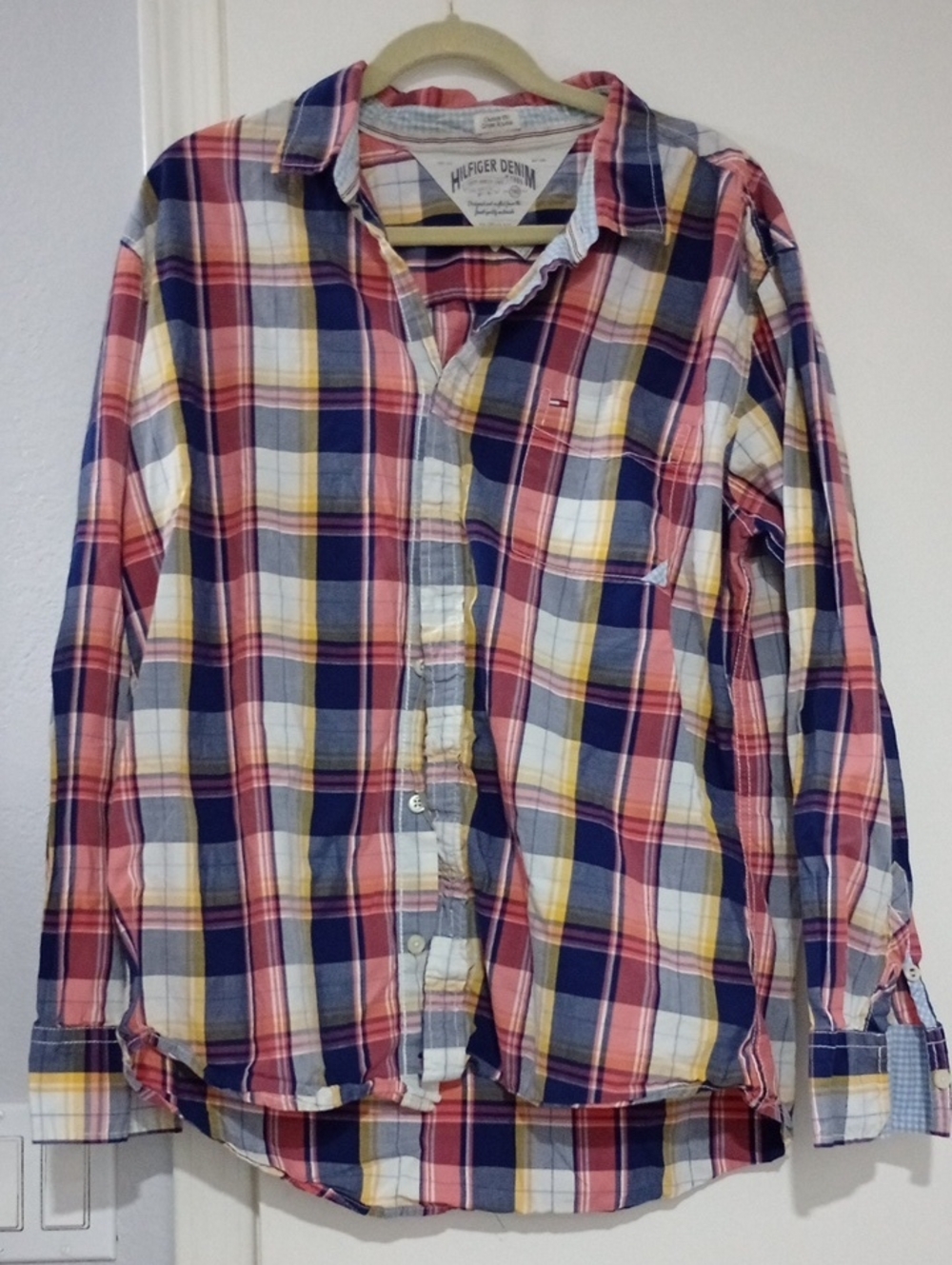 Vintage Tommy Hilfiger Womens Plaid Long-Sleeve Button-Down Shirt Size L
